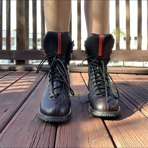 Women’s Prada Boots Black And Red Ankle Combat Boots